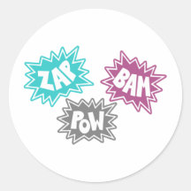 ZAP BAM POW Comic Sound FX - Pink Round Sticker