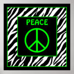 Zebra and Lime Green Peace Sign Wall Decor Poster posters