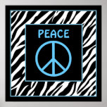 Zebra and Turquoise Blue Peace Sign Wall Decor posters