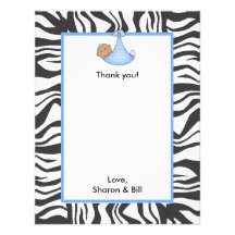 Zebra Baby Boy Shower Thank You note dark skin Personalized Invitation