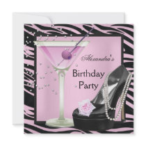 Zebra Birthday Party Pink Black Shoes Personalized Announcements