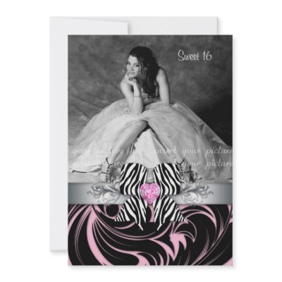 Zebra Bow Sweet 16 Party Invite Photo Card Floral by thefashioncafe