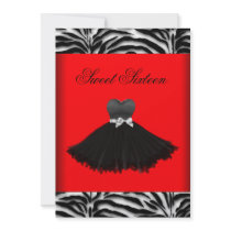 Zebra Chandelier Red Zebra Sweet Sixteen Birthday Invitation