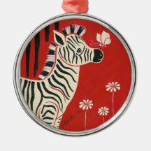 Zebra, Daisies & Butterfly Ornaments