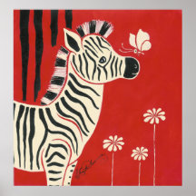 Zebra, Daisies & Butterfly Print