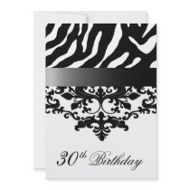 Zebra Damask Fabulous 30th Birthday Party Custom Invites
