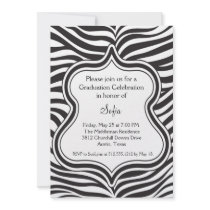 Zebra Graduation Invitation Black & White