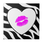 Zebra Heart Pink Kiss Tile