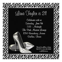 Zebra High Heels 21st Birthday Party Personalised Announcements