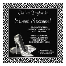 Zebra High Heels Sweet 16 Party Personalized Invitations