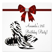 Zebra High Heels Womans 21st Birthday Party Custom Invites