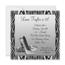 Zebra High Heels Womans  Birthday Party Custom Invitation