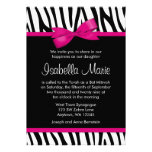 Zebra Hot Pink Printed Bow Bat Mitzvah Invitations