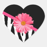 Zebra Pattern Girly Pink Daisy Heart Sticker