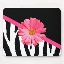 Zebra Pattern Girly Pink Daisy Mouse Pad
