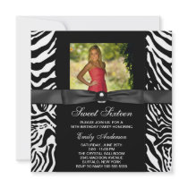 Zebra Photo Sweet 16 Party Invites