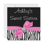 Zebra Pink Bow Diamond Sweet 16 Invitations