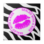 Zebra Pink Kiss Lips Tile
