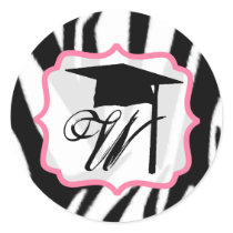 Zebra & Pink Monogram Graduation Cap Sticker