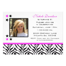 Zebra Print: 9th Birthday Party Invitations