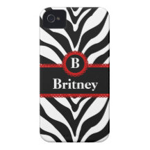 Zebra Print and Red Lace Monogram Name iPhone 4 Case-Mate Cases