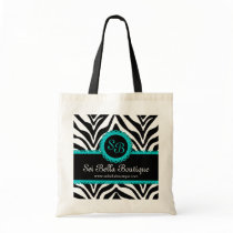 Zebra Print & Aqua Lace Monogram / Initials Tote Bag
