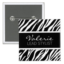 Zebra Print (Custom) Hair Salon Name Badge Pin