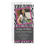 Zebra Print Graduation Photo Announcement (pink) photo cards