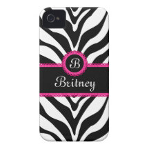 Zebra Print Monogram Name Case-Mate iPhone 4 Case