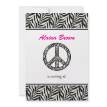 Zebra Print  Peace Sign Birthday Party Invitation