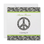 Zebra Print  Peace Sign Birthday Party Invitation