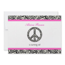 Zebra Print  Peace Sign Birthday Party Invitation