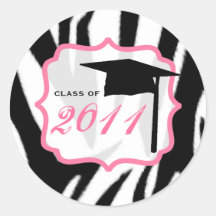 Zebra Print & Pink Class of 2011 Graduation Round Sticker