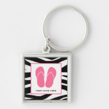 Zebra Print & Pink Flip Flops Personalised Key Chain