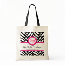 Zebra Print & Pink Lace Monogram / Initials Tote Canvas Bag