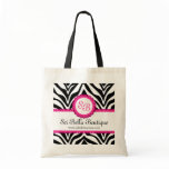 Zebra Print & Pink Lace Monogram / Initials Tote bags