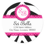 Zebra Print & Pink Lace Monogram Stickers