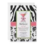 Zebra Print Pink Martini Bachelorette Invitations