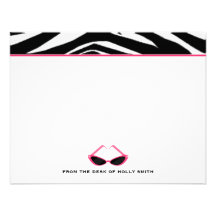 Zebra Print & Pink Retro Sunglasses Flat Notecards Personalized Invitation