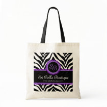 Zebra Print & Purple Lace Monogram / Initials Tote Bags