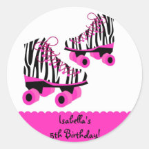 Zebra Print Roller Skates Birthday Favour Stickers