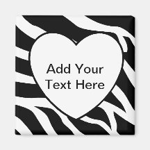 Zebra Print Stripes White Heart Fridge Magnets