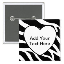 Zebra Print Stripes White Heart Pinback Buttons