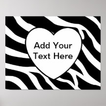 Zebra Print Stripes White Heart Poster