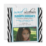 Zebra Print Sweet 16 Party Invitation (aqua blue)