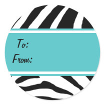 Zebra Stripes Blue Gift Tag Sticker