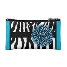 Zebra Stripes with Blue Chrysanthemum Makeup Bags