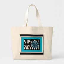 Zebra Stripes with Blue Chrysanthemum Tote Bags