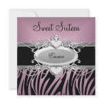 Zebra Sweet Sixteen 16 Party Silver Pink Black invitations