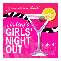 Zebra Swoop Girls' Night Out Cocktail Party Personalized Invite